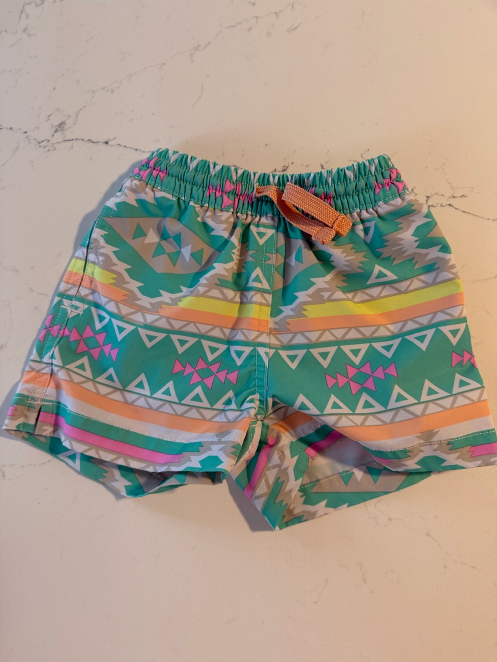 chubbies Mint Aztec-Pattern Athletic Shorts with Neon Accents